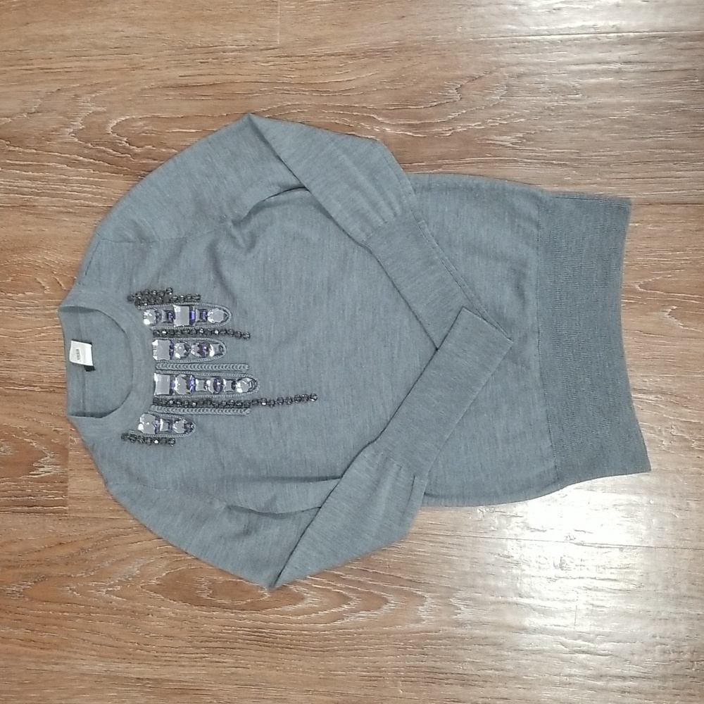 (XS) J. Crew 100% Merino Wool Jeweled Neckline Business Casual Office Cozy